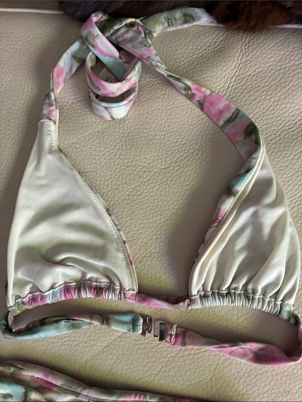 CHANEL Pastel Floral Triangle Bikini in Pink and Green - Picture 8 of 12